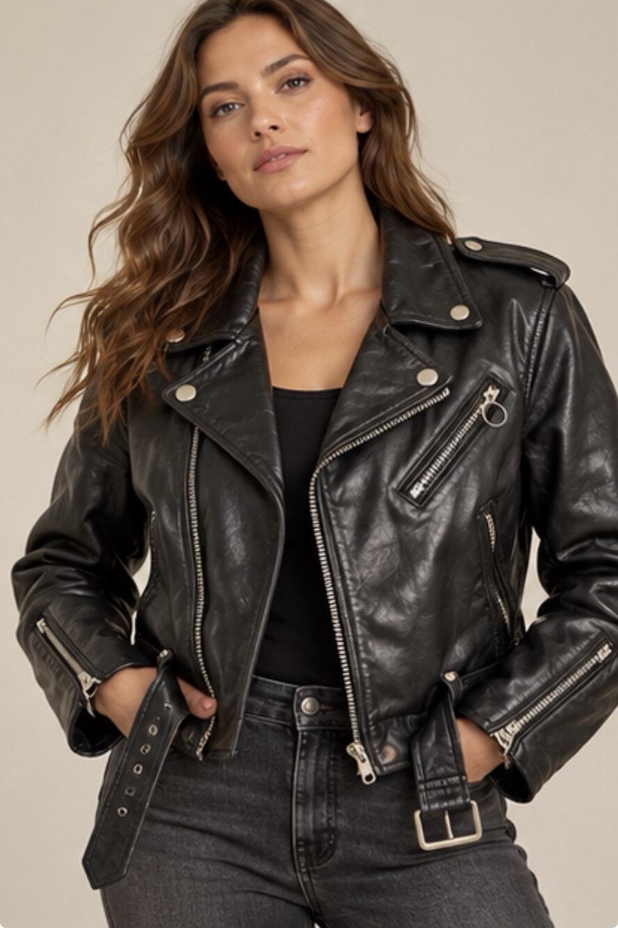 Vintage Brooks Leather Motorcycle Jacket Black Belted Biker Moto Quilted Lined L